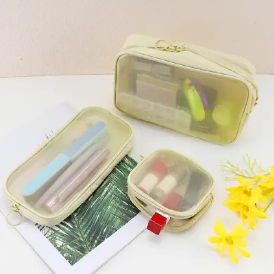 Unique Bargains Travel Mesh Makeup Bag with Zipper 3 Pcs image {1}