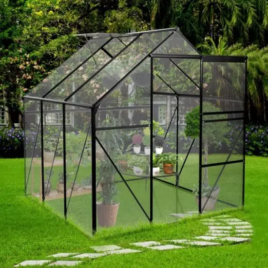 Walk In Greenhouse, Greenhouses With Sliding Door, Adjustable Roof, Drainage System & Galvanized Base, Metal Frame Greenhouse For Backyard image {1}