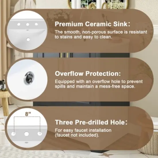 Whisen 30" Bathroom Vanity with Sink, MDF/Solid Wood Frame, 1 Divider Drawer & 2 Soft-Close Doors with Shelf image {4}