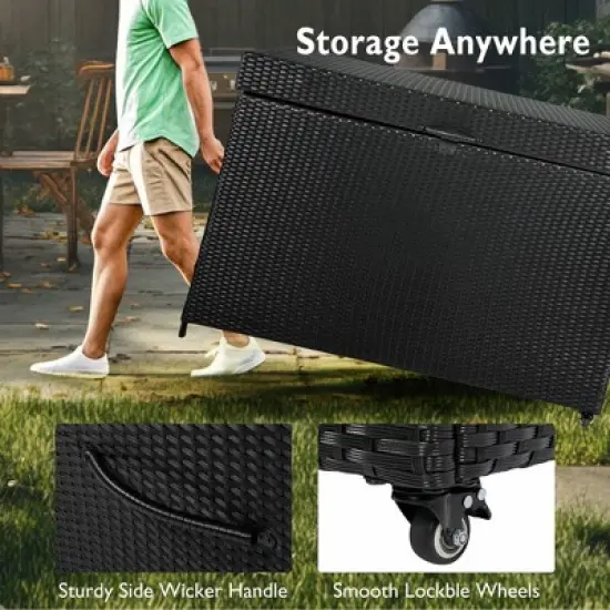Bigget Outdoor 230 Gallon Steel Wicker Patio Deck Storage Box image {4}