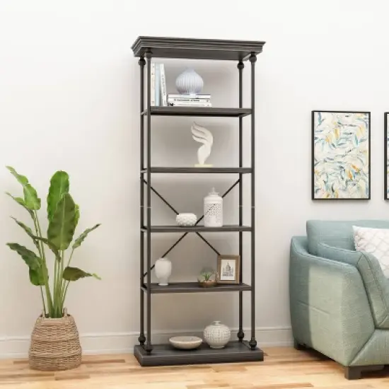 84.75" Abramo Industrial 5 Shelf Bookcase Gray - Christopher Knight Home image {1}