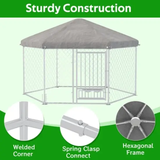 EROMMY 6' x 9' Large Outdoor Dog Kennel Hexagonal Design with Roof image {6}