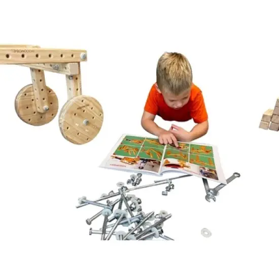 Woodmobiel by Funphix Standard Kit |Modular Construction Toy with 26 Wood Pieces, 4 Wheels, Real Nuts & Bolts image {6}