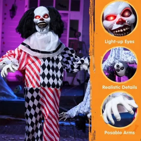 Joyfy 64" Halloween Outdoor Decorations, Animatronics Clown Holding Doll with Motion & Sound & Light for Halloween Party Haunted House Yard Lawn Decor image {2}