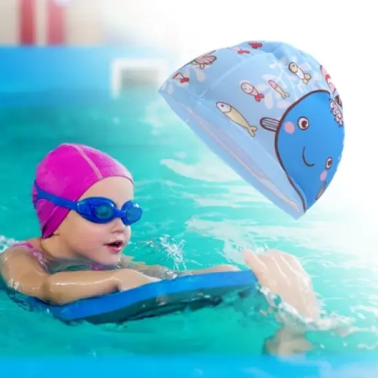 Unique Bargains Kid's Polyester Whale Pattern Swim Cap Blue 1 Pc image {1}