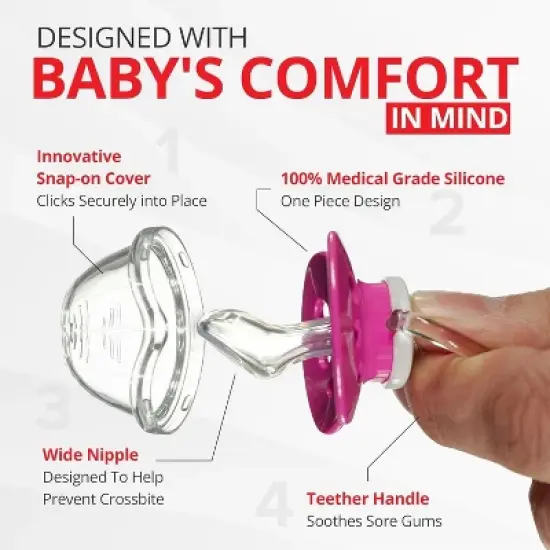 Playtex Baby &ndash; Binky Orthodontic Pacifier with Snap-On Cover, Air Comfort Shield, Medical-Grade Silicone, 0&ndash;6 Months, 2-Pack, Unicorn and Panda Design image {3}