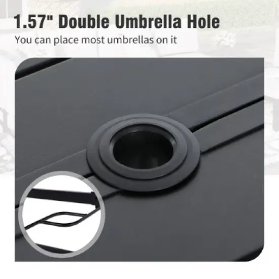 Captiva Designs 6pc Patio Slat-top Square Table & Textilene Reclining Foldable Chairs & Market Umbrella image {3}