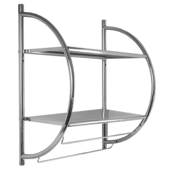 Home Basics 2 Tier Wall Mounting Chrome Plated Steel Bathroom Shelf with Towel Bar image {3}