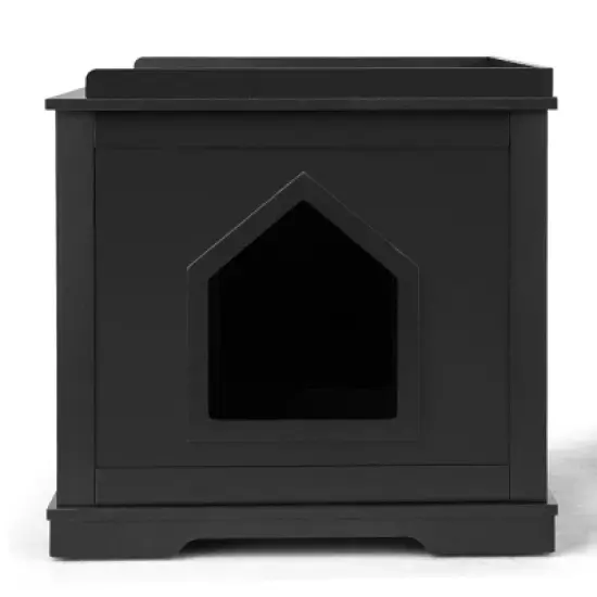 Tangkula Cat House Litter Box Pet Cat Washroom Nightstand Cat Storage Bench Coffee/Black image {10}