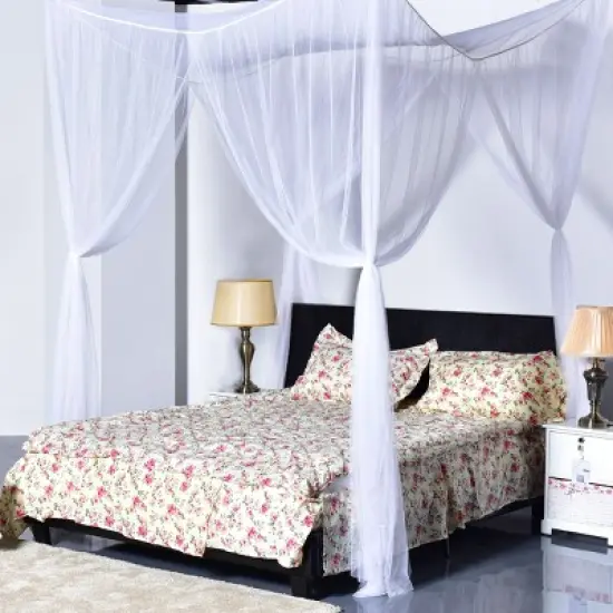 4 Corner Post Bed Canopy Mosquito Net Full Queen King Size Netting Bedding White image {3}