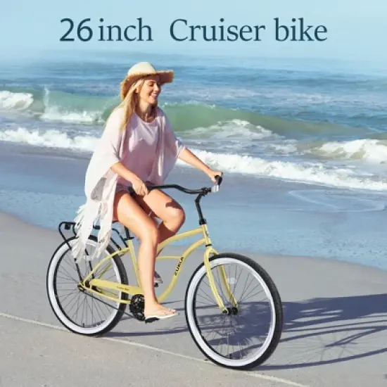Gulches 26-Inch Single Speed Bicycles - Yellow Beach Cruiser with Wide Wheels for Stability image {2}