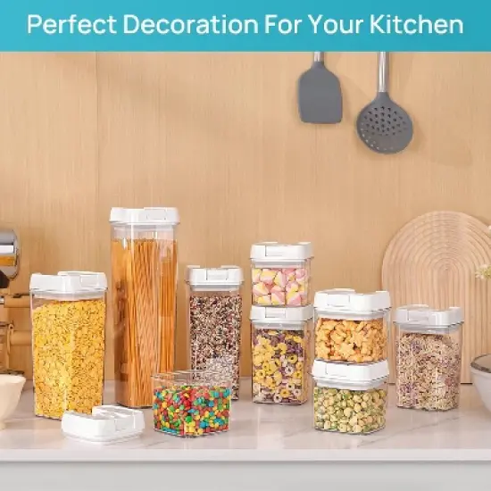 Airtight Food Storage Containers, 7 Pieces BPA Free Plastic Cereal Organizer Canisters with Easy Lock Lids, for Kitchen Pantry Organization, 24 Labels image {2}