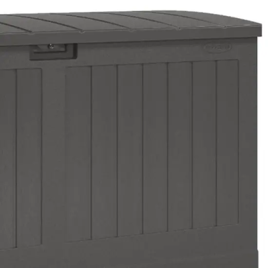 Suncast Decorative Lockable Large 200-Gallon 58" x 32" Plastic Deck Storage Box for Garden Supplies and Yard Accessories, Gray image {2}