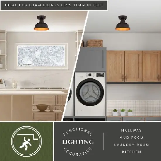 VAXCEL Cody Oil Rubbed Bronze and Light Gold Farmhouse Outdoor Flush Mount Ceiling Light image {2}