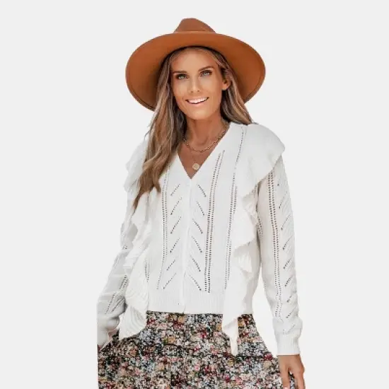 Women's Cutout Ruffled Button-Front Cardigan - Cupshe image {6}