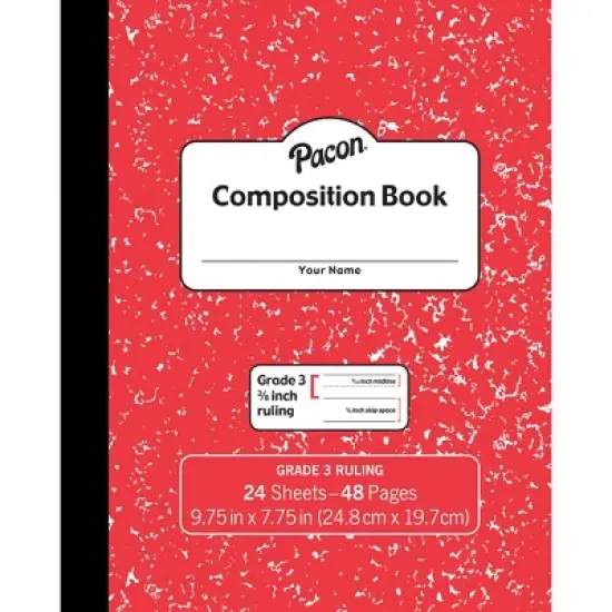 Pacon Composition Book, Grade 3, Red Marble, 3/8" x 3/16" x 3/16" Ruled, 9-3/4" x 7-3/4", 24 Sheets, Pack of 24 image {1}