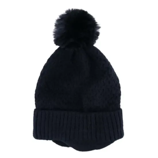 CTM Women's Solid Knit Winter Beanie with Earflaps and Pom image {1}
