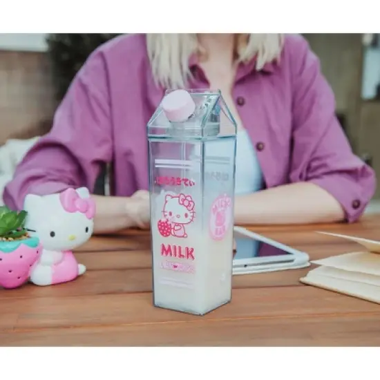 Silver Buffalo Sanrio Hello Kitty Strawberry Plastic Milk Carton Bottle | Holds 16 Ounces image {8}