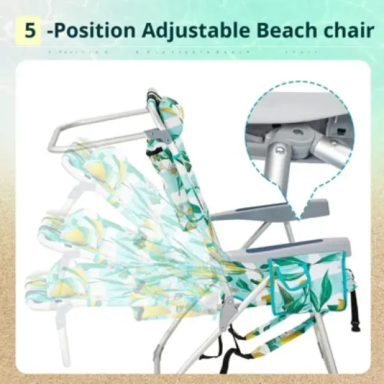 FURNIinspire Outdoor Portable Chair Adjustable Back and Extra Storage for Comfort and Relaxation, Lemon, 24.8"*27.56"*38.89" image {3}