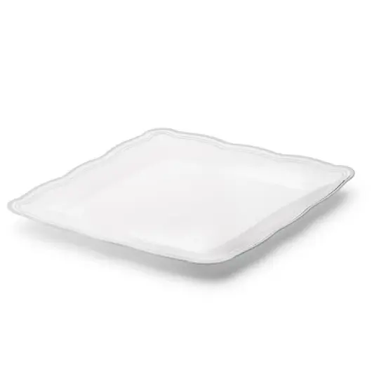 Posh Setting 12 X 12 Inch Square White and Silver Rim Plastic Serving Tray - 6 Pack image {5}