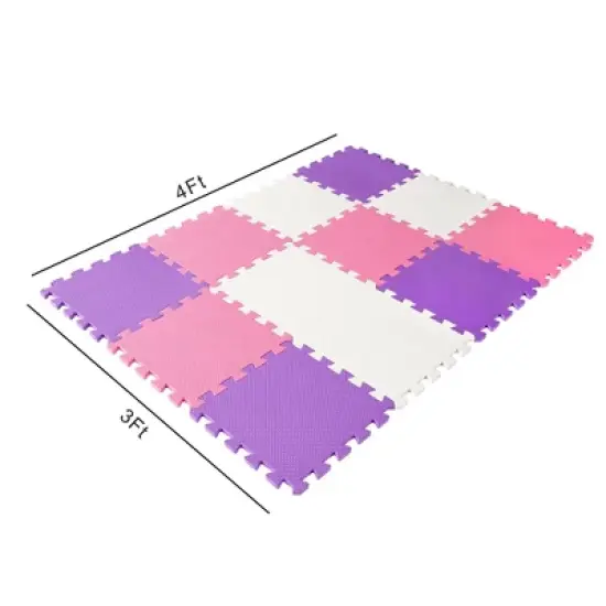 Easy Playhouse: 12 Soft Foam Floor Tiles - Pink-Purple-White, Interlocking Mat image {2}