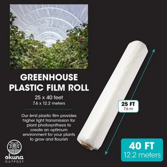 Okuna Outpost 6 Mil Greenhouse Plastic Sheeting Roll, 25x40 ft UV Resistant Polyethylene Cover for Agriculture and Farming Herbs, Vegetables, Flowers image {4}