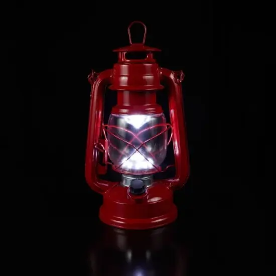 Indoor/Outdoor Metal/Glass Hurricane Lantern with Dimmable LED Lights Red - Alpine Corporation: Battery-Powered, All-Weather Design image {7}