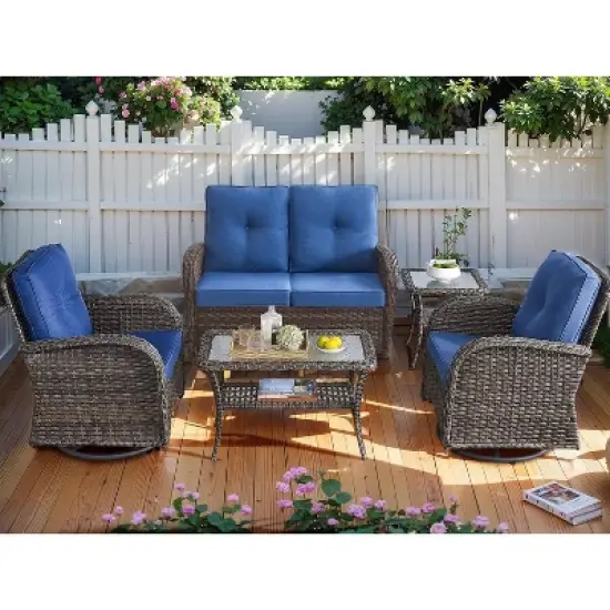 SUGOLD 5-Piece Patio Furniture Set, PE Wicker Outdoor Conversation Set with Swivel Chairs & Glider Couch, All-Weather Rattan image {1}