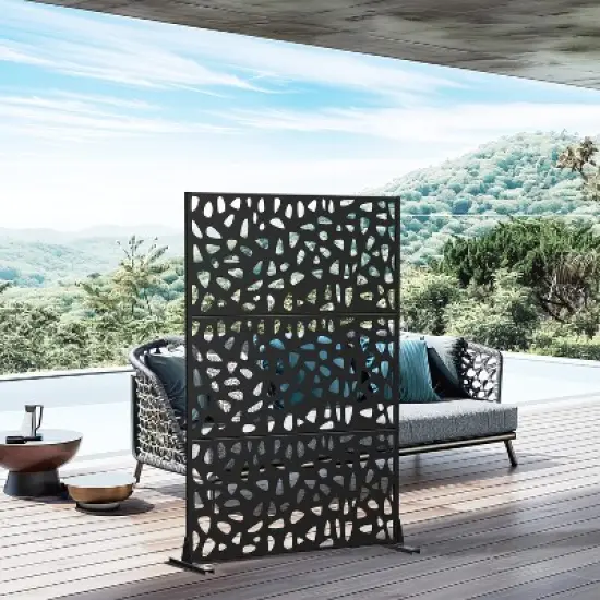 Dovelina Metal Outdoor Privacy Screen Freestanding Patio Decorative Screens - 72"x47", Black, Dean image {6}