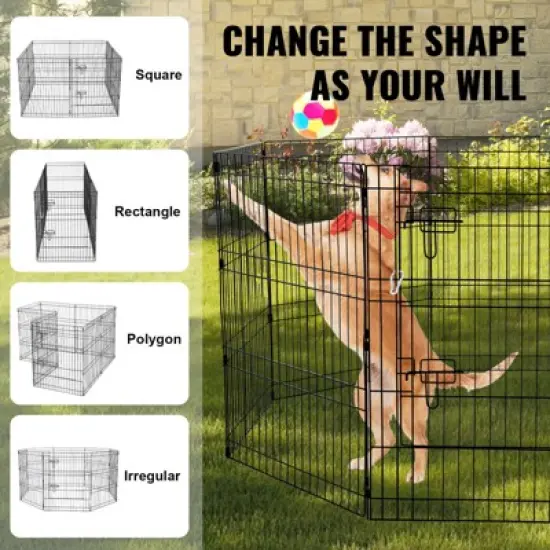 VEVOR Dog Playpen, 8 Pcs 30"H x 24"W Panels Foldable Metal Pet Exercise Pen, Dog Fence Indoor and Outdoor Pen with Door, 600D Oxford Fabric Bottom Pad image {6}