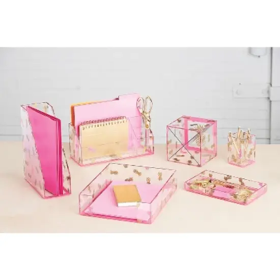 Deflect-O Deflecto Desklarity Storage Cube with X Dividers Precisely Pineapple Pink/Metallic Gold 6" image {1}
