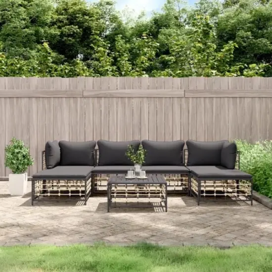vidaXL Anthracite Poly Rattan 7 Piece Patio Lounge Set with Cushions - Versatile Modular Design, Weather-Resistant, Comfort-Enhanced image {1}