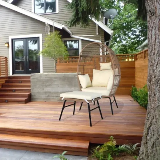 Egg Chair Outdoor, Patio Chair With Ottoman, Hand-woven PE Wicker, 3.9 Inches Thick Cushion, Steel Frame, Lumbar Support image {1}