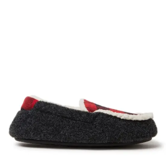 Dearfoams Kid's Unisex Hunter Felted Microwool and Plaid Moccasin Slipper image {2}