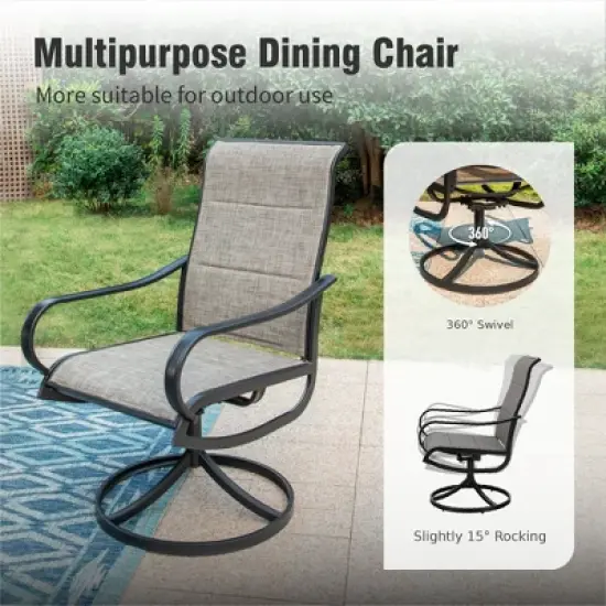 Captiva Designs 7pc Outdoor Patio Rectangle Metal Dining Table & Grayish Brown Textilene Swivel Chairs image {6}