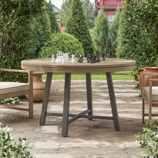 Greemotion 50.5" Lyon 3-in-1 Round Outdoor Convertible Dining Table: UV-Protected, Chess Board, Gray Frame image {1}