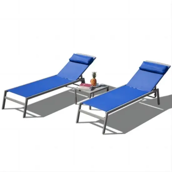 PAGED Outdoor Patio Chaise Lounge Chair, 3 Pieces Aluminum Adjustable Pool Lounge Chairs Textilene Sunbathing Recliner with Headrest, Grey image {5}