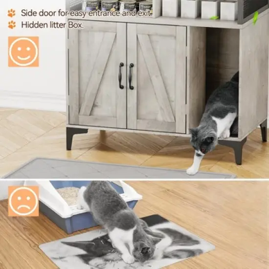 Cat Litter Box Enclosure with Shelves, Hidden Litter Box Cabinet with Open Compartment and Top Shelf image {3}