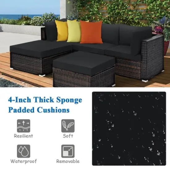 Costway 5PCS Patio Rattan Furniture Set Sectional Conversation Set Ottoman Table image {5}