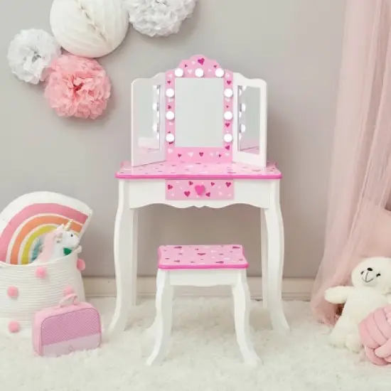 Little Princess Gisele Sweethearts Kids' Vanity with LED Lights White/Pink - Fantasy Fields by Teamson Kids: Little Girl Vanity Set, Toddler Table image {10}