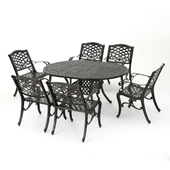 Christopher Knight Home Windley Outdoor Aluminum 7 Piece Expandable Dining Set image {1}
