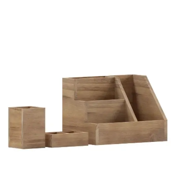 Merrick Lane 3 Piece Metal and Wood Desk Organizer Set for Desktop, Countertop, or Vanity image {10}