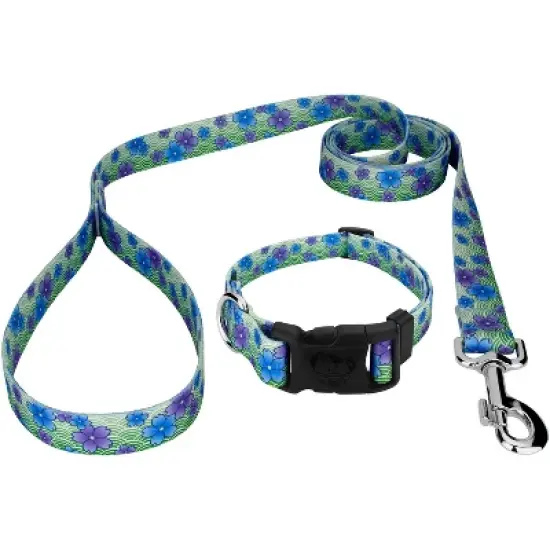 Country Brook Petz Blue April Blossoms Deluxe Dog Collar and Leash image {5}