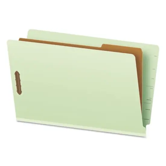 Pendaflex End Tab Classification Folders, 2" Expansion, 1 Divider, 4 Fasteners, Legal Size, Pale Green Exterior, 10/Box image {4}