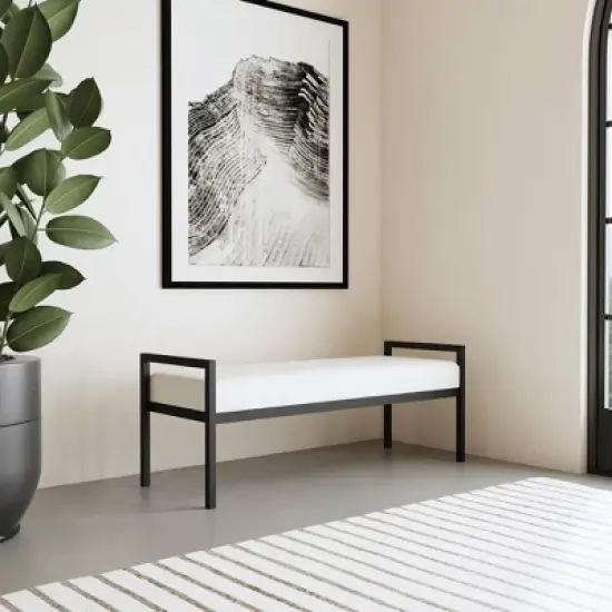 Modern Metal Bench Cream Boucle - HomePop image {4}