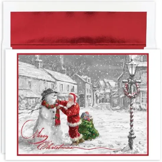 Masterpiece Studios Holiday Collection 16-Count Boxed Christmas Cards with Foil-Lined Envelopes, 7.8" x 5.6", Santa and Snowman (897700) image {1}