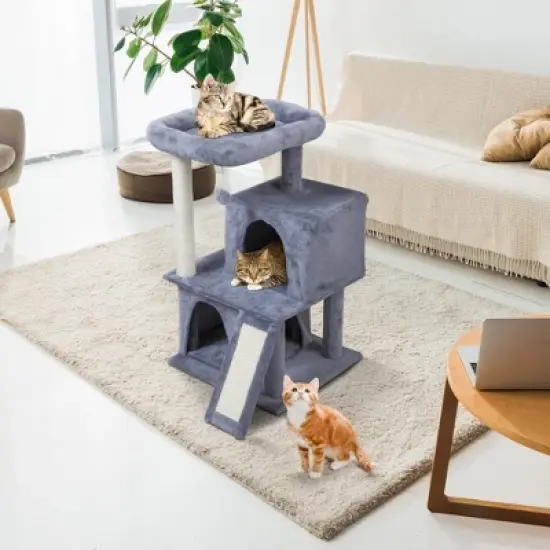 Sandinrayli 34&rdquo; H Luxury 3-Tier Kitten Cat Tree with 2 Condos, Top Perch, Scratching Posts for Playing, Napping, Jumping, Light Gray image {5}