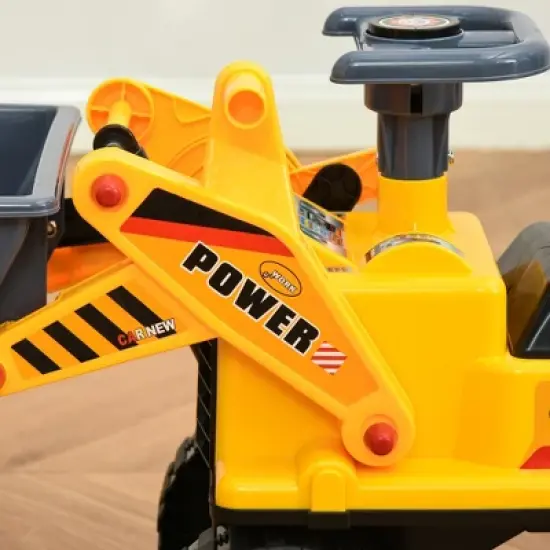 Qaba Kids Ride On Construction Front Loader Tractor, Excavator Scooter w/ Controllable Digging Bucket, Safe & Fun Vehicle Toy for Toddlers, Yellow image {5}