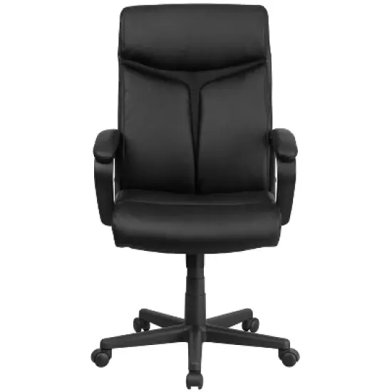 Flash Furniture Raya High Back Black LeatherSoft Executive Swivel Office Chair with Slight Mesh Accent and Arms image {8}