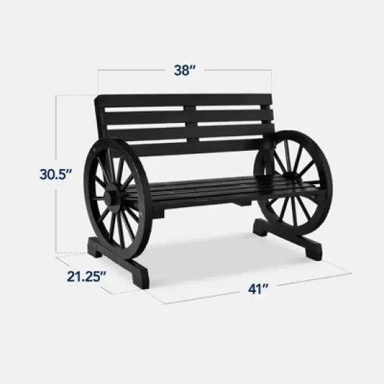 Best Choice Products 2-Person Wooden Wagon Wheel Bench for Patio, Garden, Outdoor Lounging w/ Rustic Design image {1}